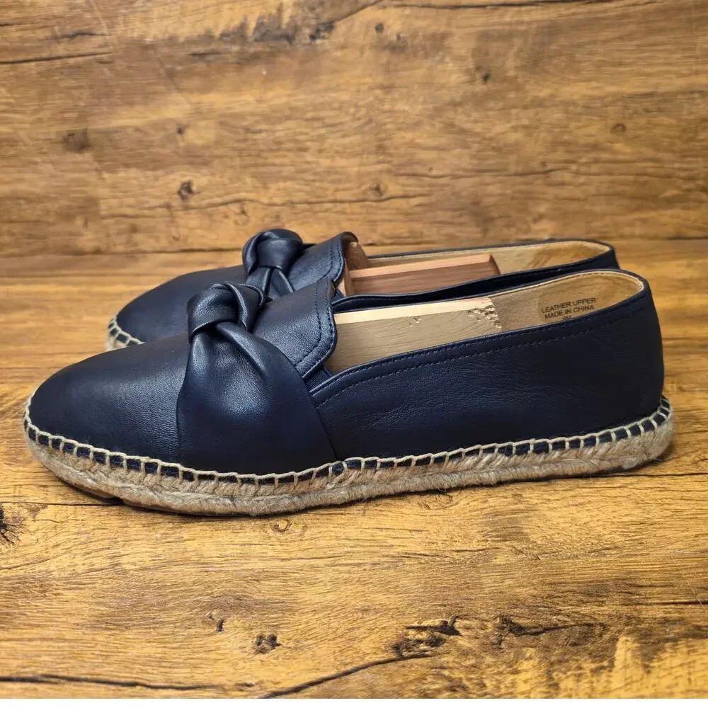 Talbots Izzy knot Soft Nappa Navy Leather Espadrilles Flats shoes sz 9M